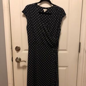 Talbot’s navy and white polka dot wrap dress